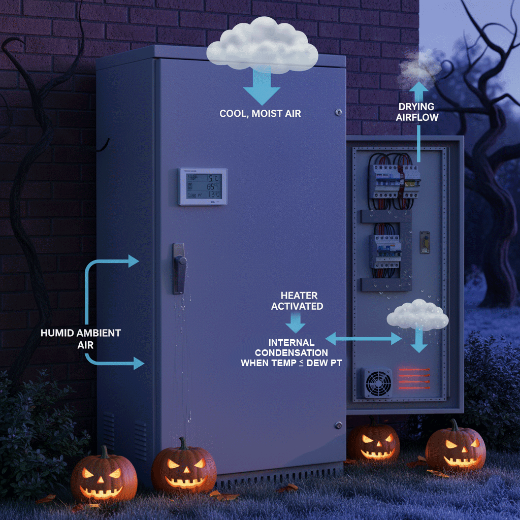Condensation forming on an electrical enclosure