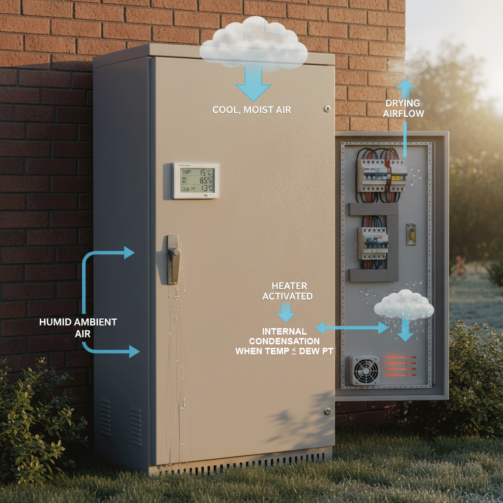 Condensation forming on an electrical enclosure