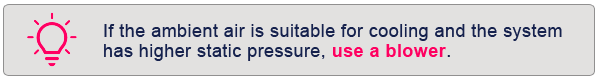 If the ambient air is suitable for cooling and the system has higher static pressure, use a blower.