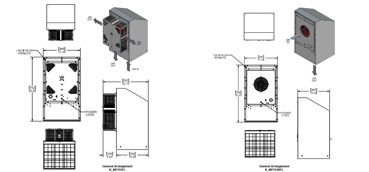 KNP315FL Filter Fans general arrangement drawing
