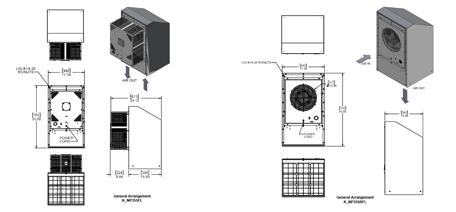 KNP355FL Filter Fans general arrangement drawing