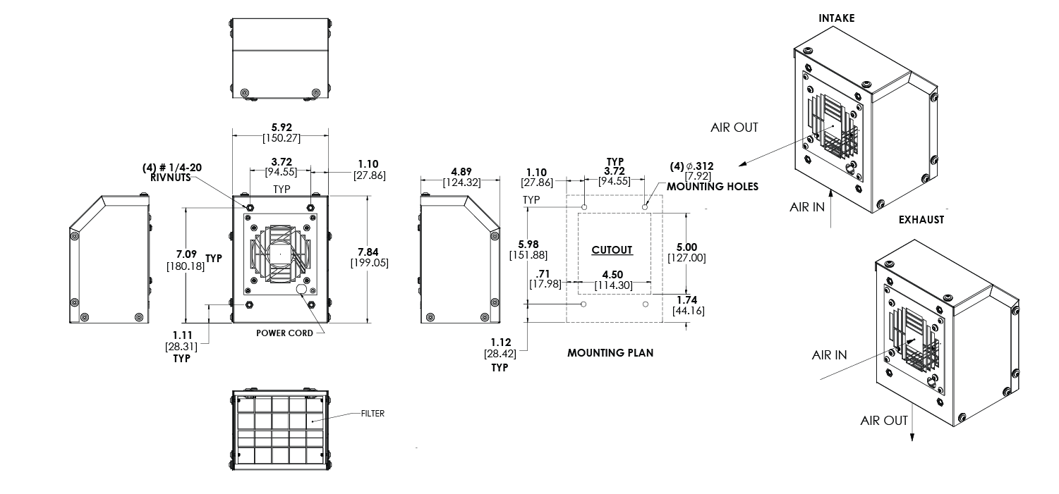 KNP36FL Filter Fans general arrangement drawing