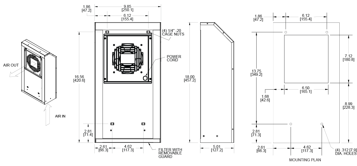 KNP40FL Filter Fans general arrangement drawing