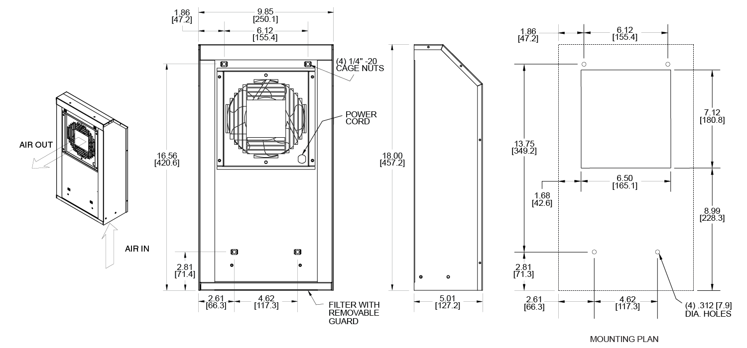 KNP60FL Filter Fans general arrangement drawing