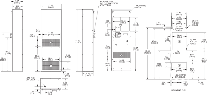 Profile DP52 480V (Leg.) Air Conditioner general arrangement drawing