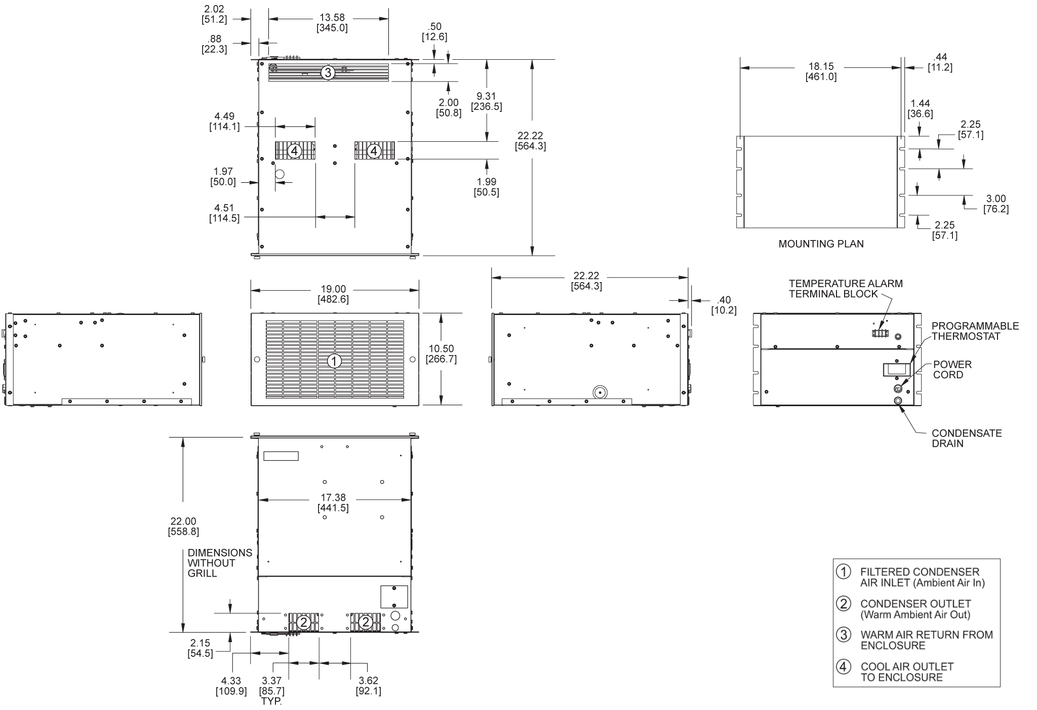 Rack/Top Mount H10 general arrangement drawing