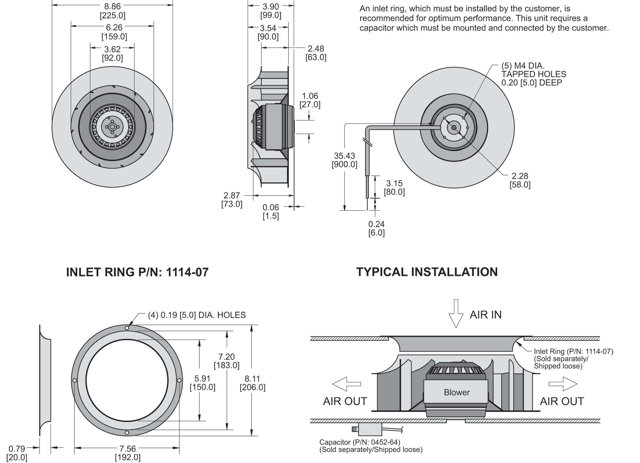K2BC4E225/63A Impeller general arrangement drawing