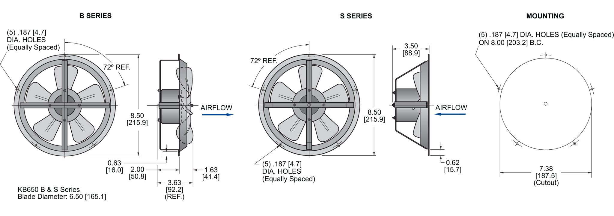 KB650 Thin Fans general arrangement drawing