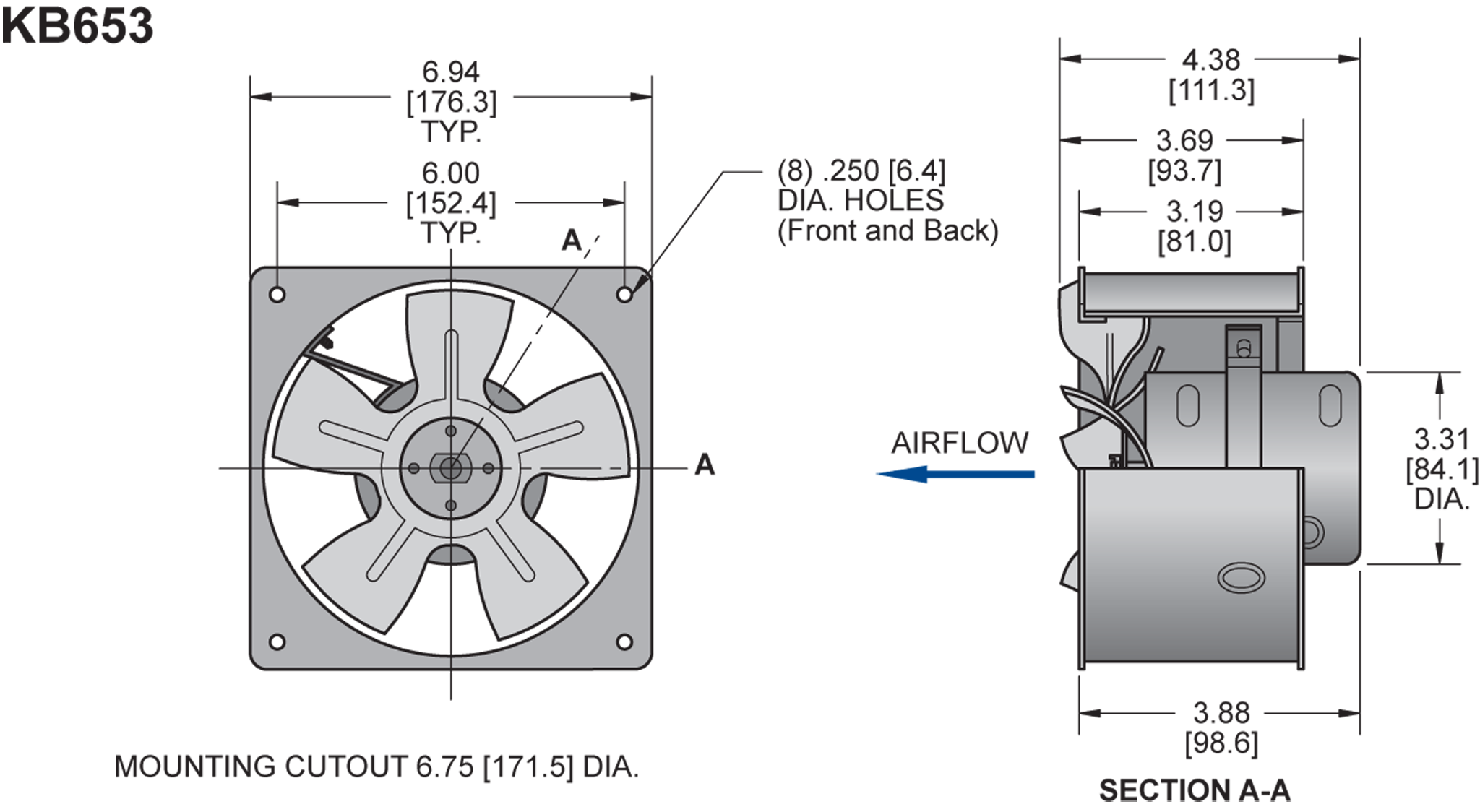 KB653 H.P. Fan general arrangement drawing