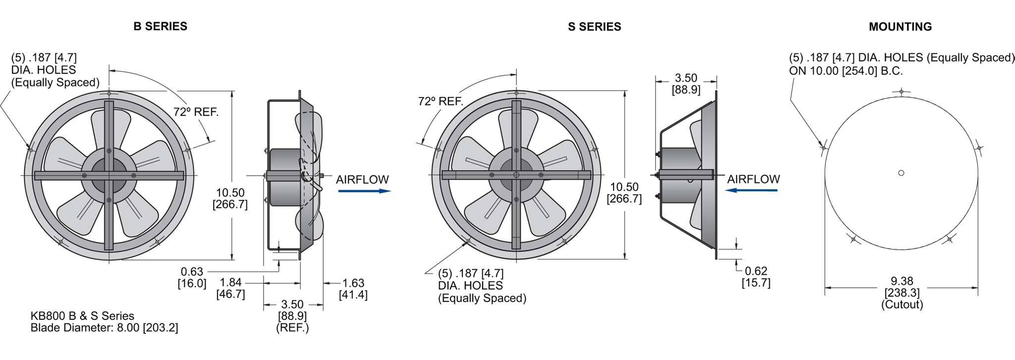 KB800 Thin Fans general arrangement drawing