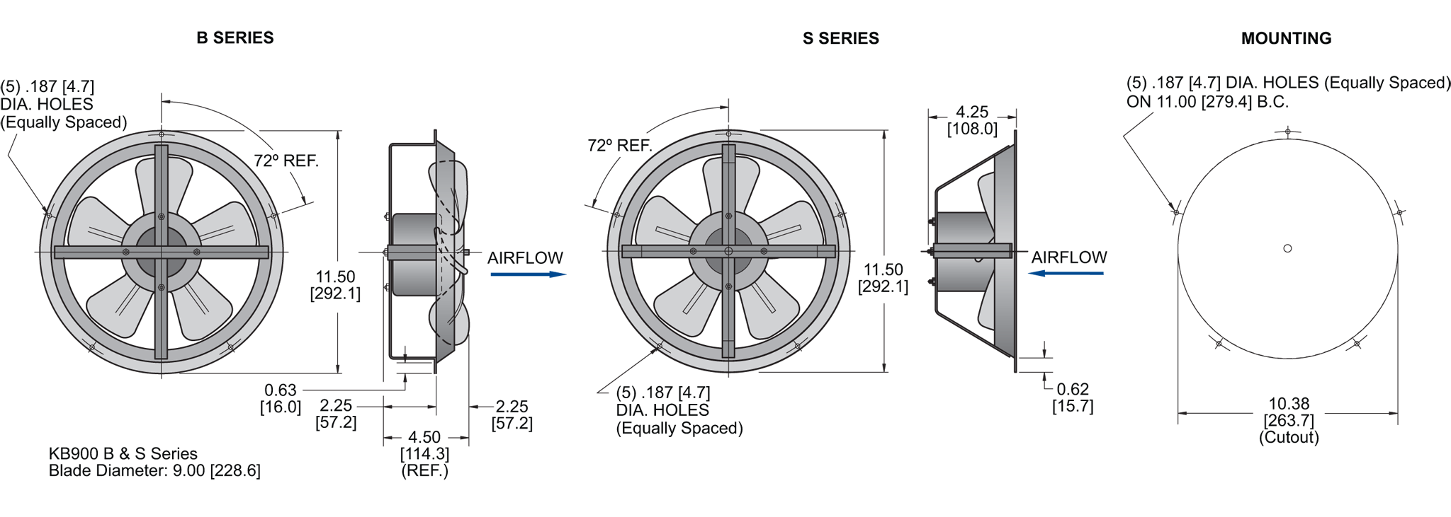 KB900 Thin Fans general arrangement drawing