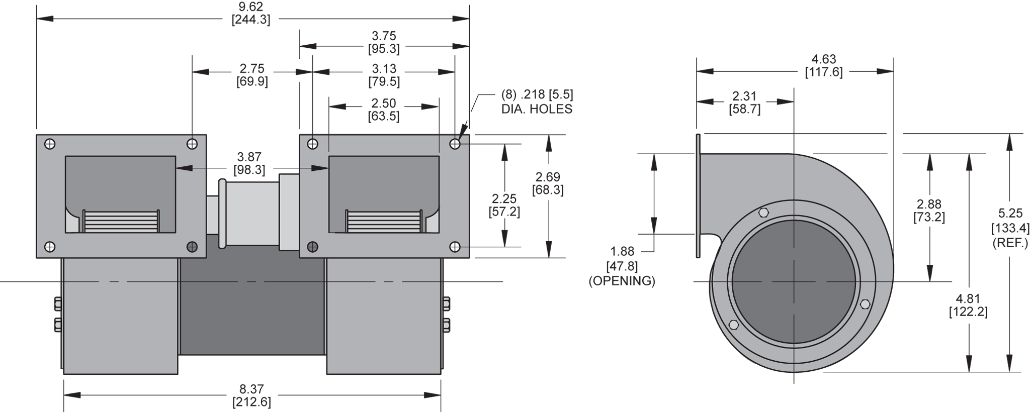 KBB25-25 Double Blower general arrangement drawing