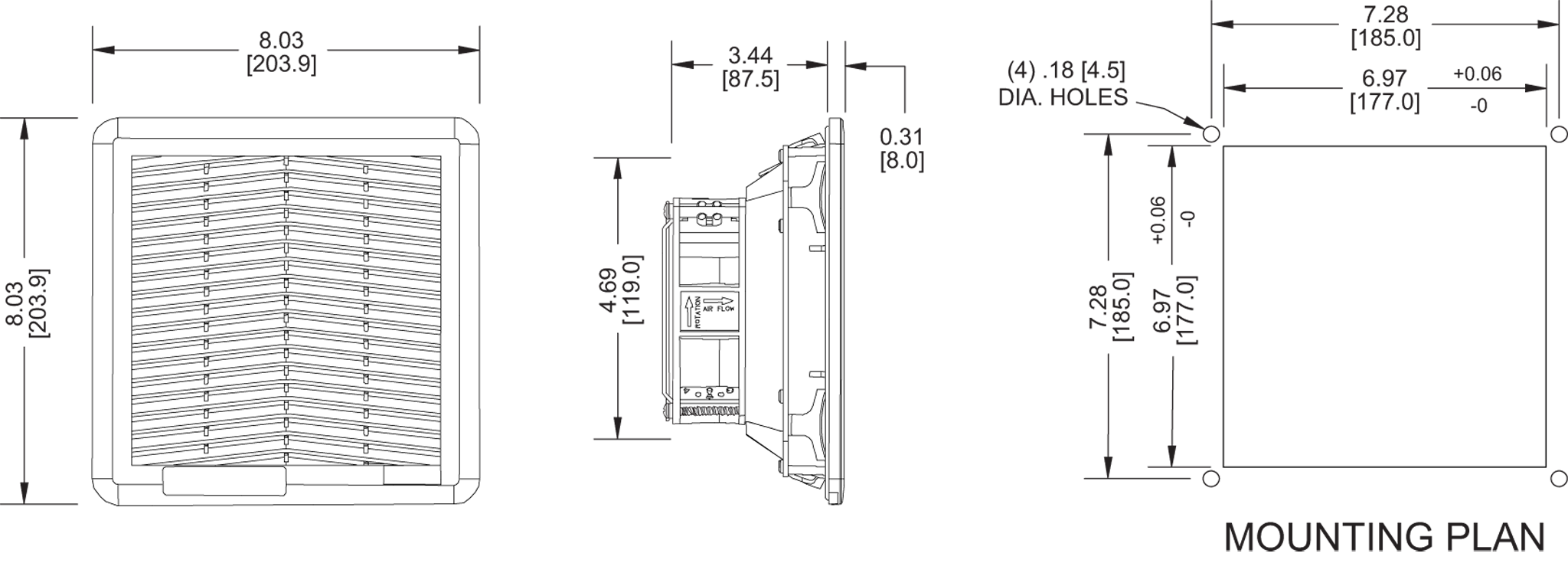 KFF13PAUF Filter Fans general arrangement drawing