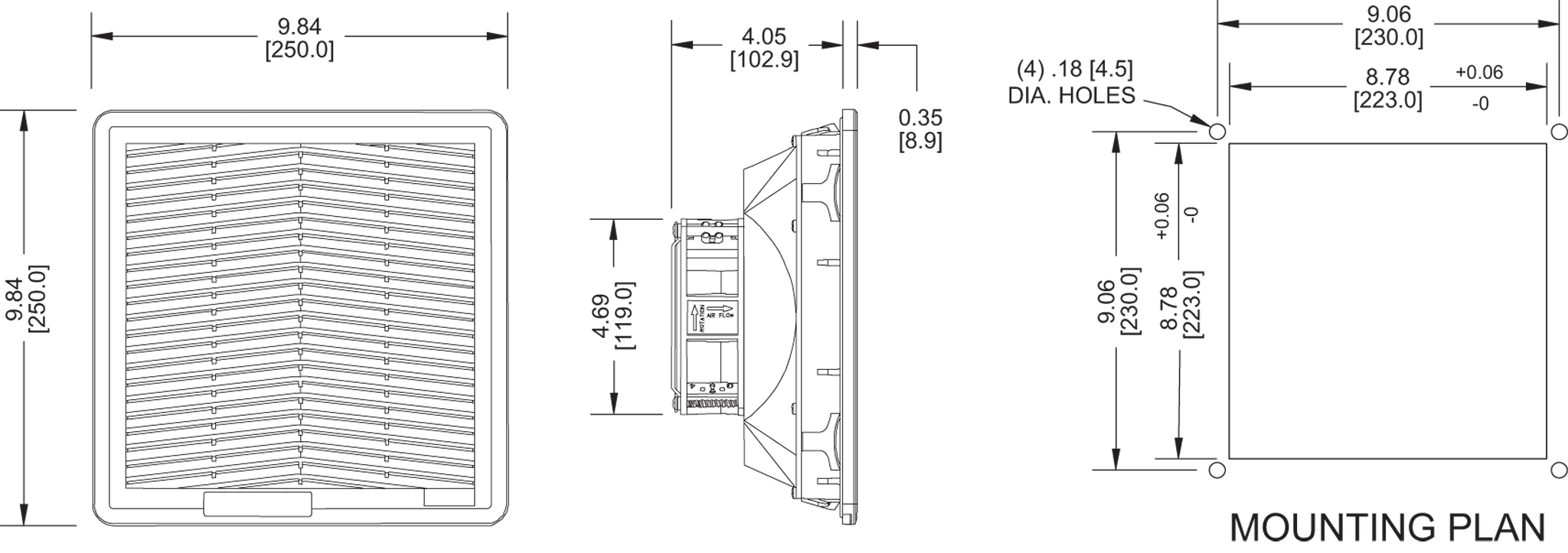 KBFF15PAUF Filter Fans general arrangement drawing