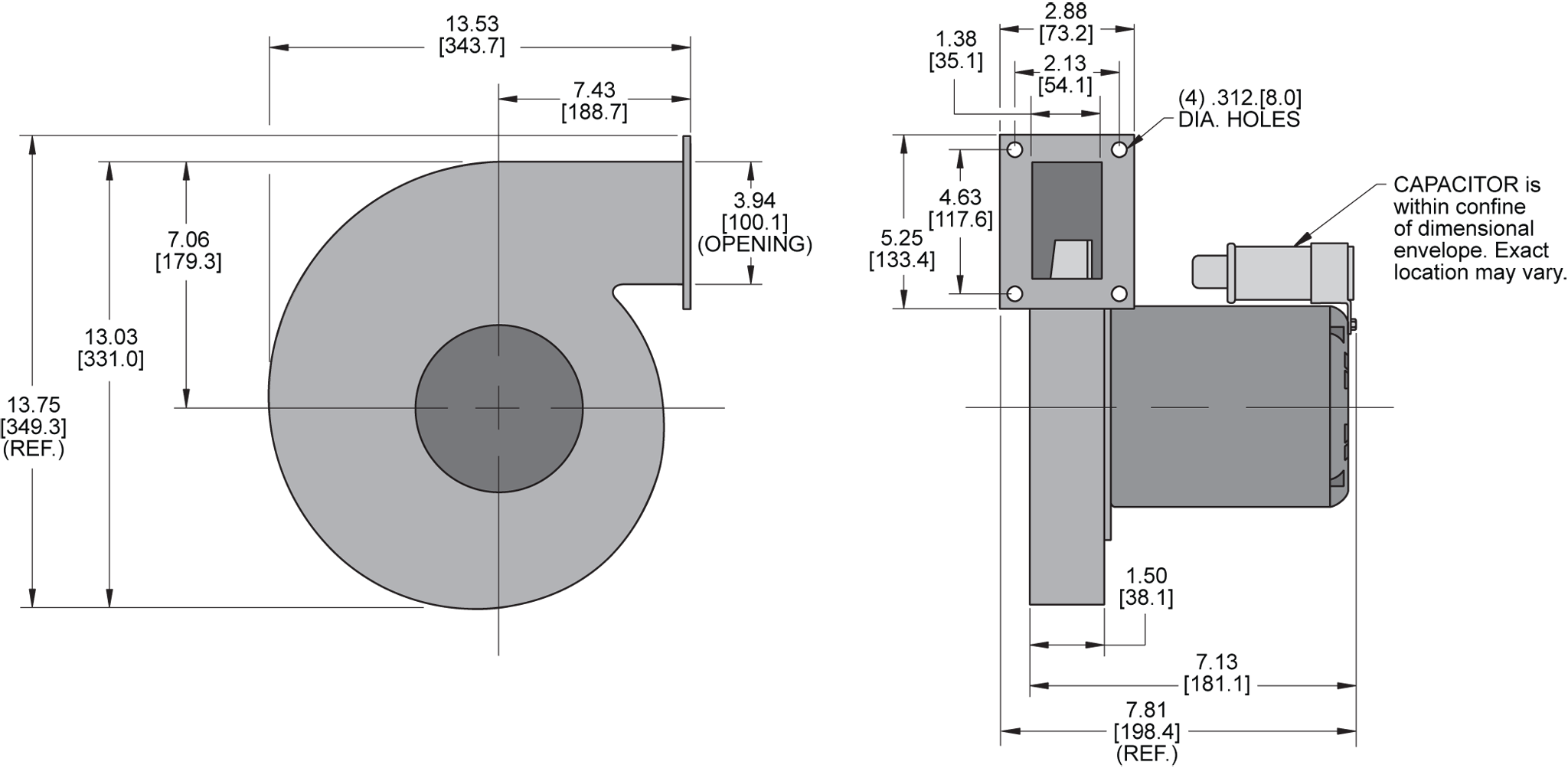 KBR100 Radial Blower general arrangement drawing