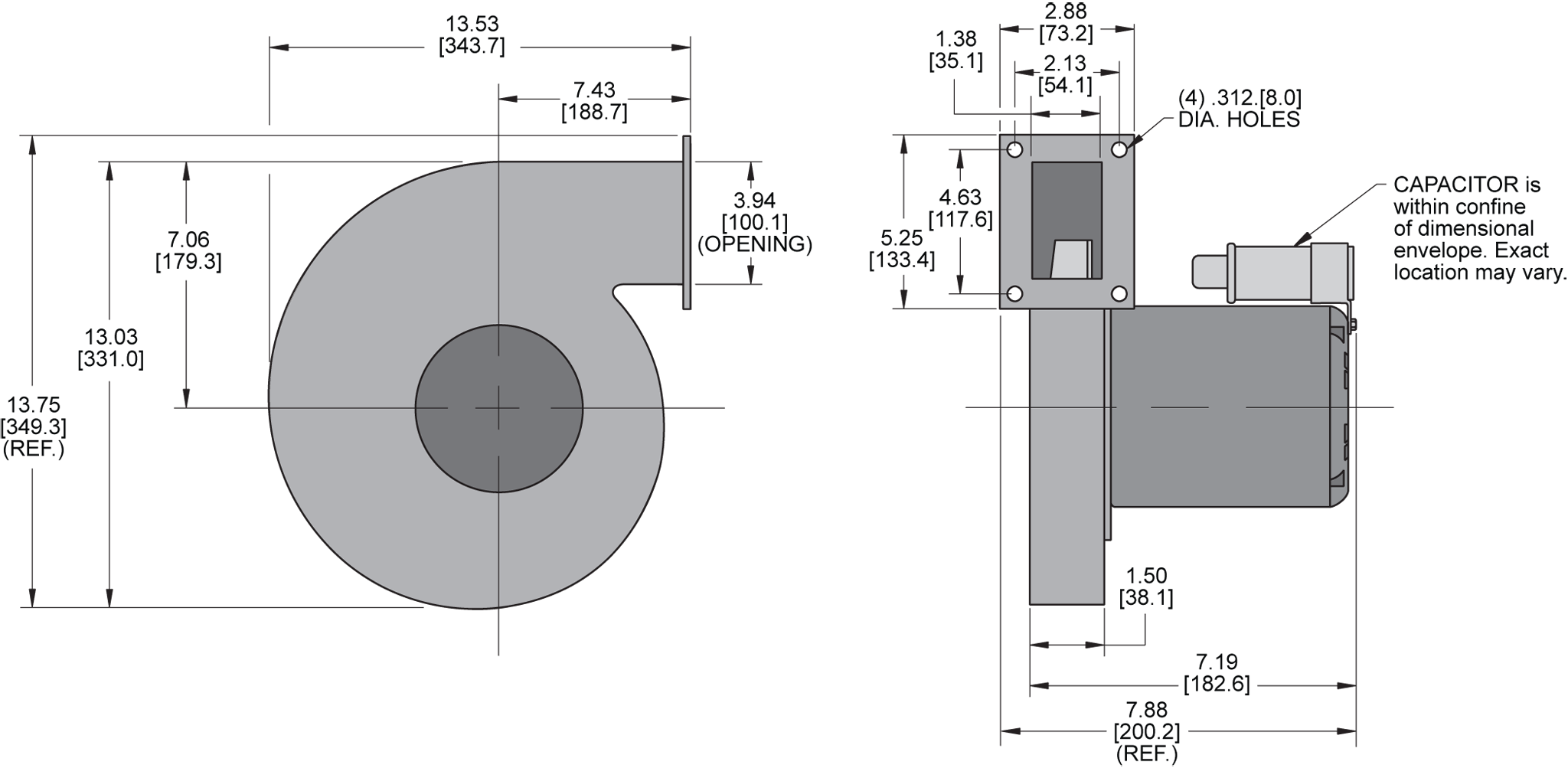 KBR125 Radial Blower general arrangement drawing