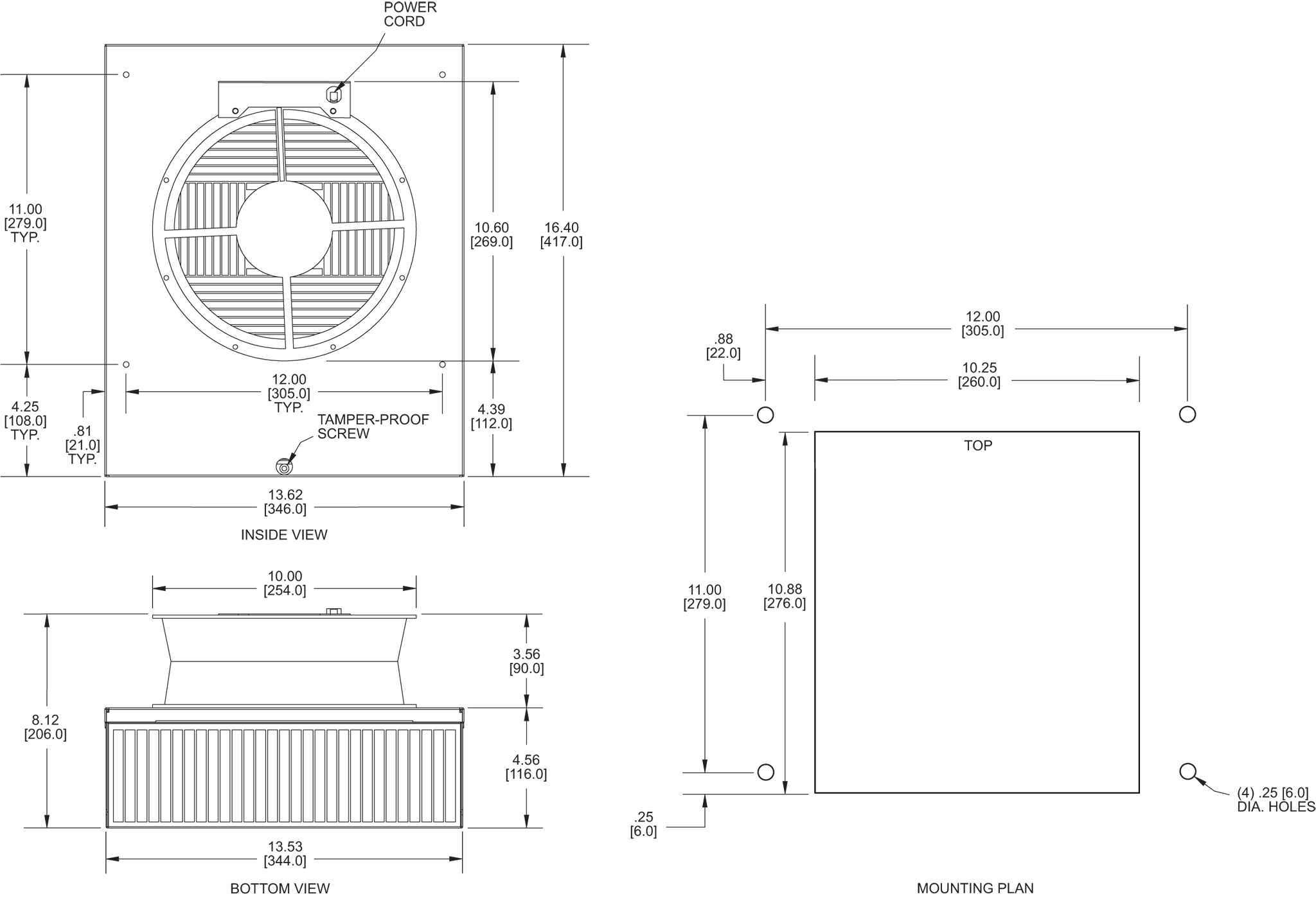 KNP100F Filter Fans general arrangement drawing