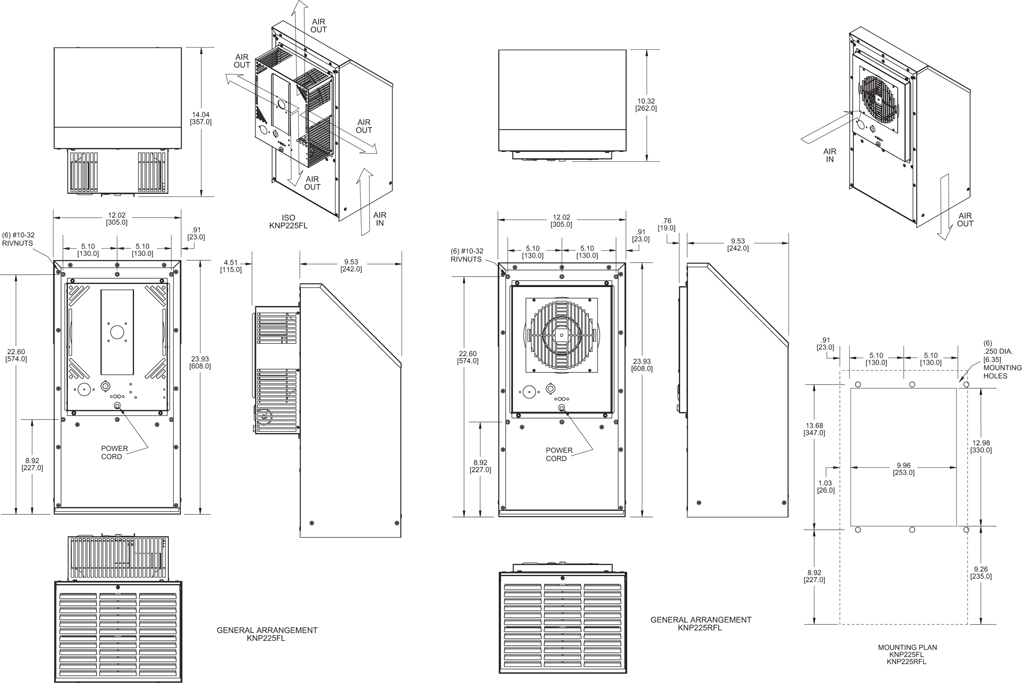 KNP225FL Filter Fans general arrangement drawing