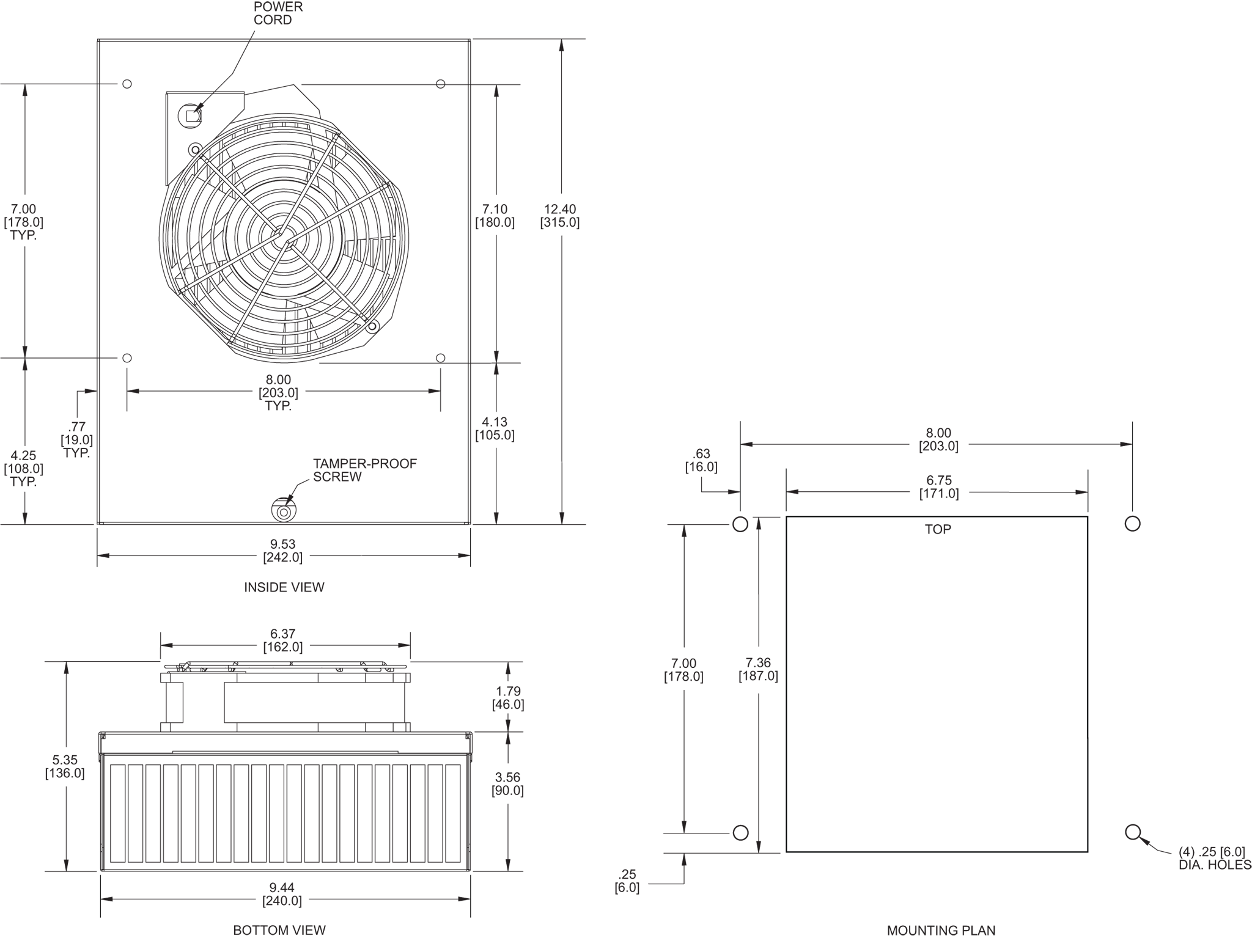 KNP60F Filter Fans general arrangement drawing