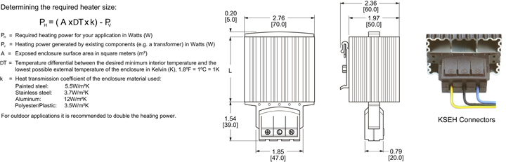 PTC Enclosure Heater dimensions