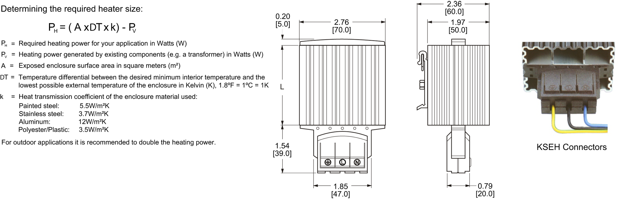 PTC Enclosure Heater Sizing Chart