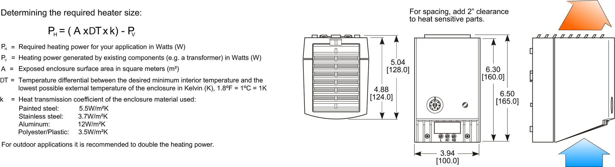 kooltronic ptc fan heater 50 hertz general arrangement drawing