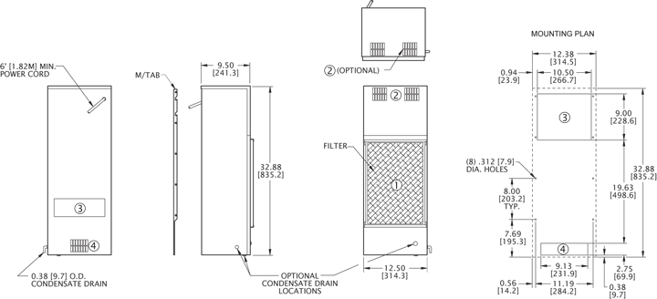 TrimLine NP33 (Dis.) Air Conditioner general arrangement drawing